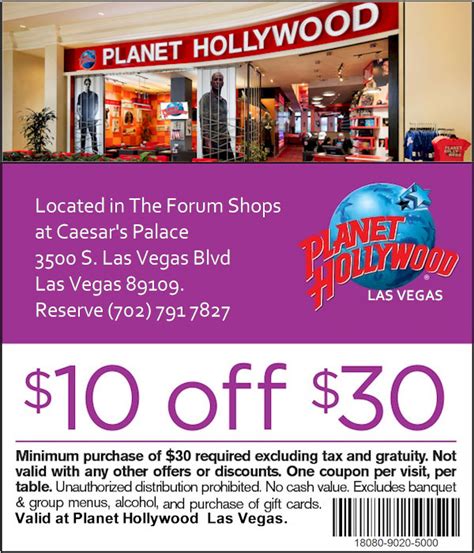Planet hollywood las vegas coupon  Located on the Las Vegas Strip, this modern hotel and casino features a full-service spa and 9 on-site restaurants